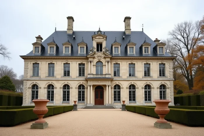 Façade extérieure du château de Groussay à Montfort-l'Amaury, demeure néoclassique du XIXe siècle entourée de jardins à la française