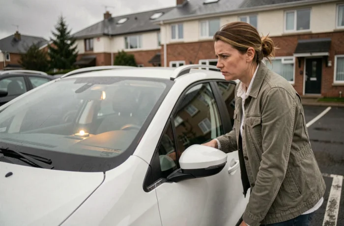Propriétaire de Peugeot 2008 observant le voyant moteur allumé lié au code défaut P2563 sur le tableau de bord