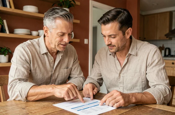 Couple en train d'étudier des documents de crédit immobilier à la maison pour financer leur projet en 2024