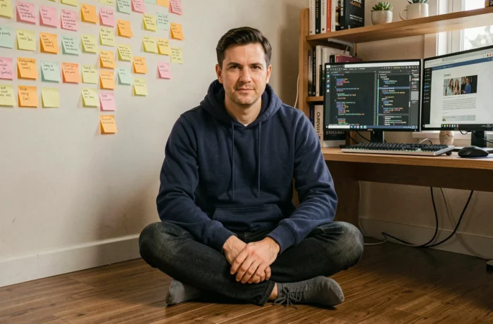Développeur web travaillant depuis chez lui sur les dernières tendances du développement web et des frameworks JavaScript