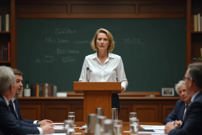 Journaliste et essayiste prenant la parole lors d'une conférence, illustrant l'influence de ses convictions personnelles sur son analyse de la société